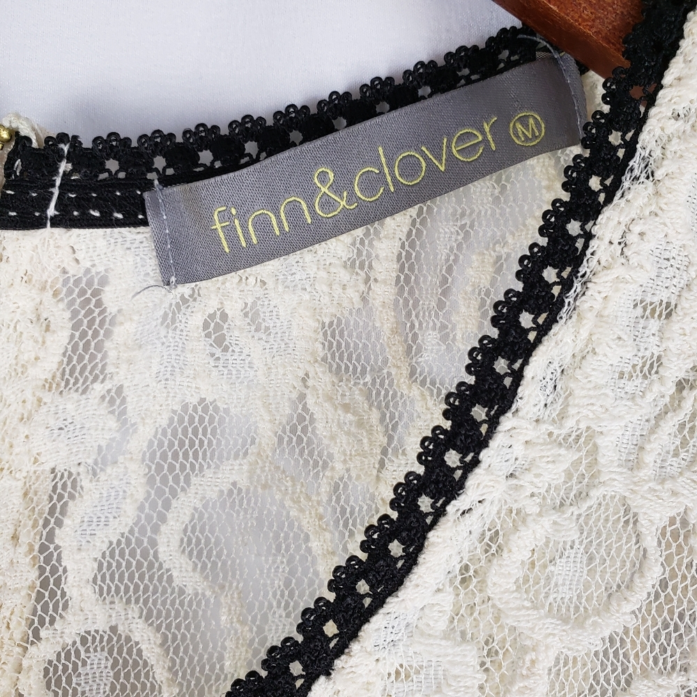 Finn & Clover Cream Black Lace Tank Top Blouse M - Picture 3 of 7